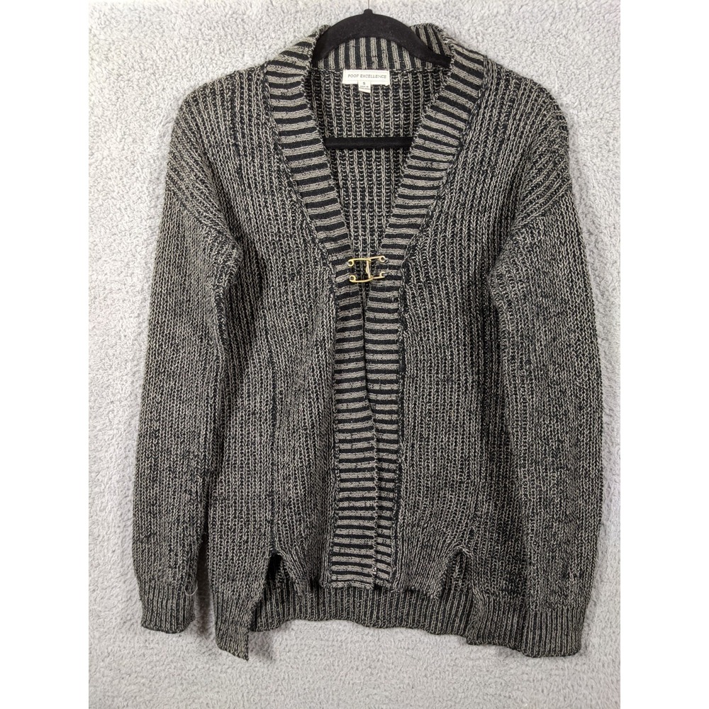 Poof Excellence Chunky Knit Cardigan Sweater Women S Black Tan Cabincore Granola